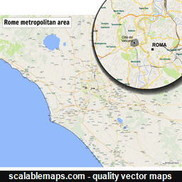 A map of Rome metropolitan area with major places and roads