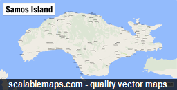 A map of Samos island with major places and roads