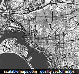 A black & white, no labels high-detailed map of San Diego
