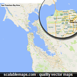 A map of San Francisco Bay Area with major places and roads