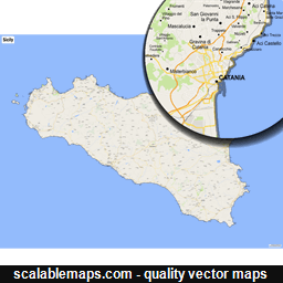 A map of Sicily with major places and roads