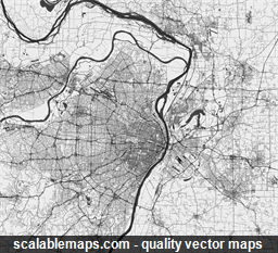 A black & white, no labels high-detailed map of St. Louis