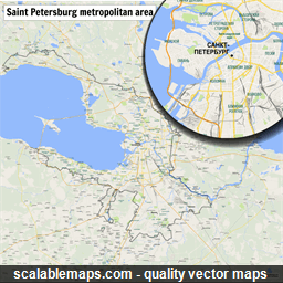 A map of the Saint Petersburg metropolitan area with major places and roads
