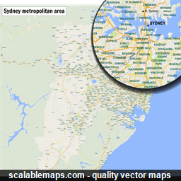 A map of Sydney metropolitan area with major places and roads