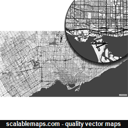 A black & white, no labels high-detailed map of Toronto metropolitan area