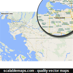 A map of the area around Vancouver with major places and roads