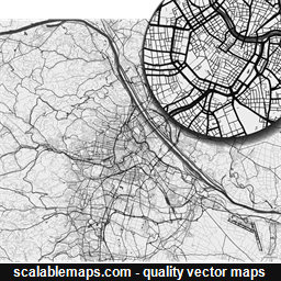 A black & white, no labels high-detailed map of Vienna metropolitan area