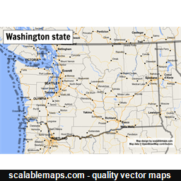A map of Washington state with major places, roads and county borders