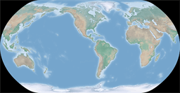 Medium-scale America-centric world map using Natural Earth projection