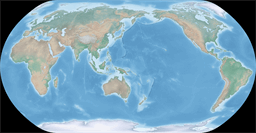 Medium-scale world map centered on east Asia using Natural Earth projection