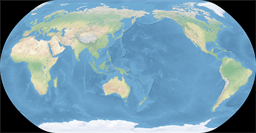 Medium-scale world map centered on east Asia using Natural Earth projection