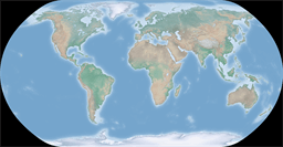 Medium-scale world map using Natural Earth projection centered on Greenwich meridian