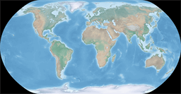 Medium-scale world map using Natural Earth projection centered on Greenwich meridian