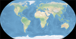 Medium-scale world map using Natural Earth projection centered on Greenwich meridian