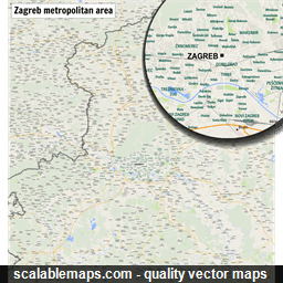 A map of the Zagreb metropolitan area with major places and roads