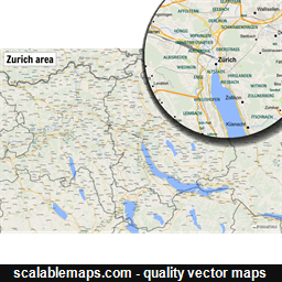 A map of the area around Zurich with major places and roads